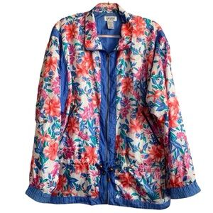 Vintage 90s Lavon Size Large Colorful Floral Zip Up Windbreaker Jacket